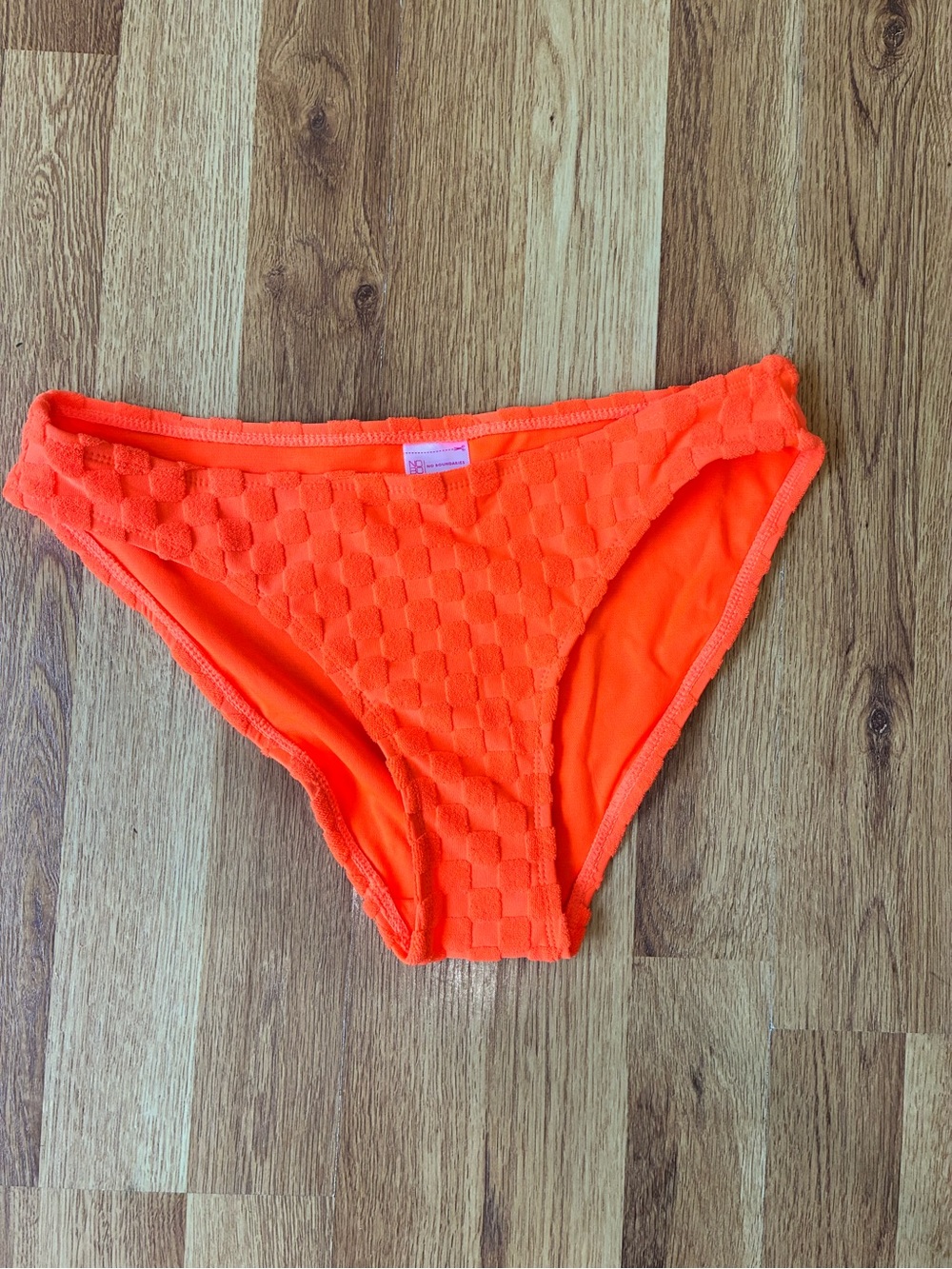 NWOT No Boundaries Juniors Neon Orange Check Print Bikini Bottom Size M